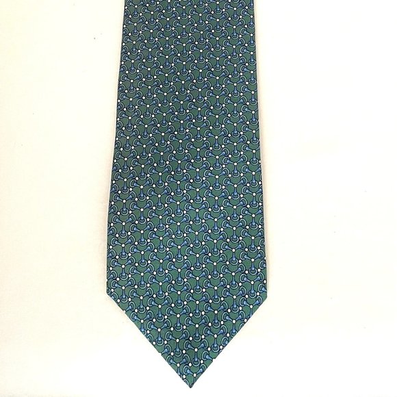 BROOKS BROTHERS - Green with blue/white links Silk Tie - Picture 1 of 5